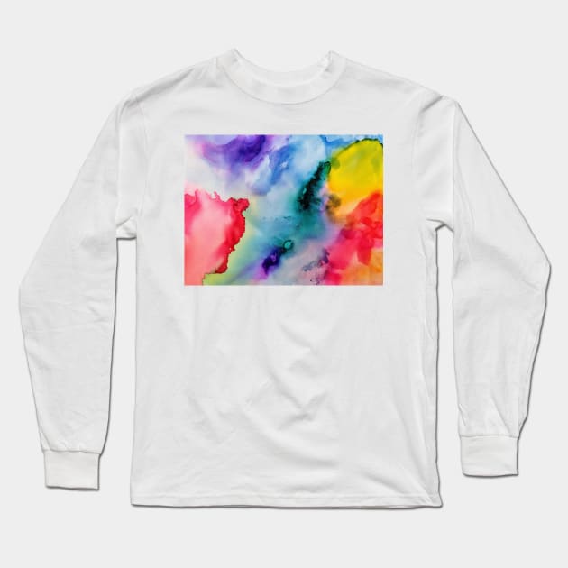 Multicolored Watercolor Splash Abstract Art Long Sleeve T-Shirt by Moshi Moshi Designs